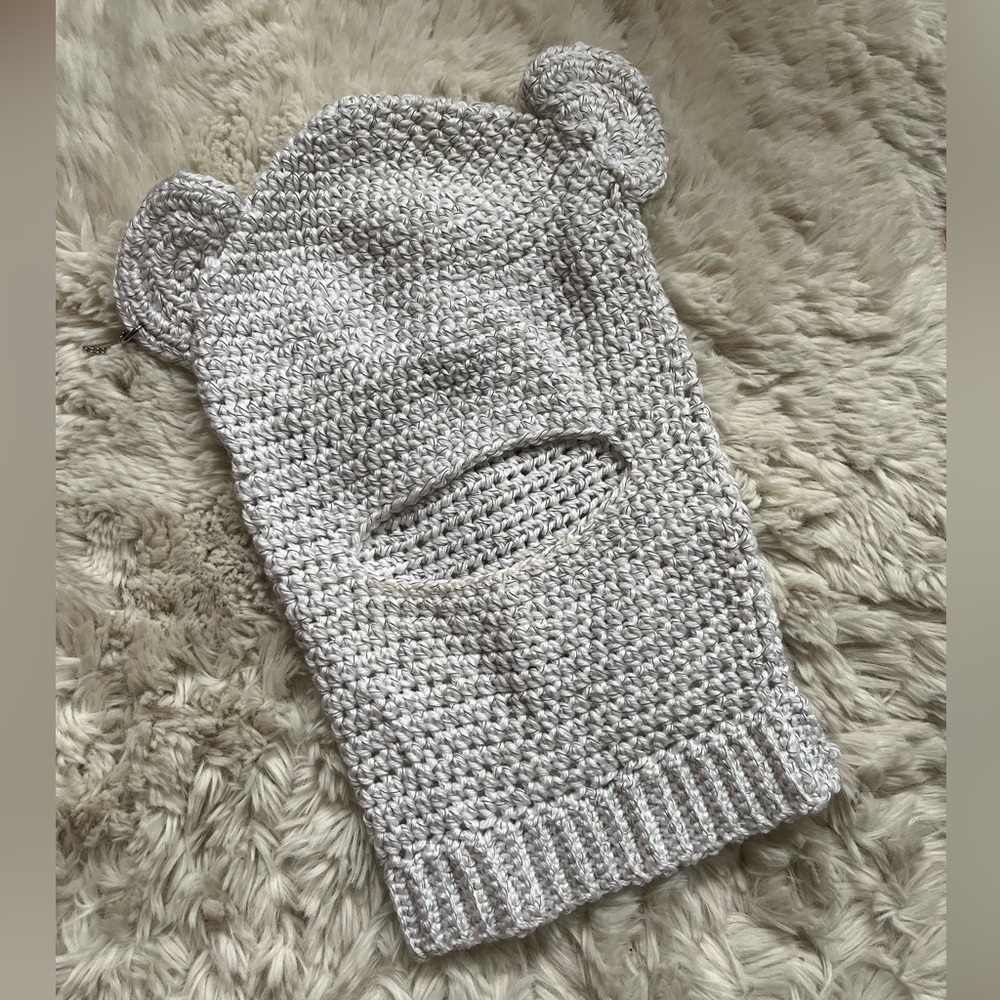 Hand knit Crochet Bear balaclava with earring detail